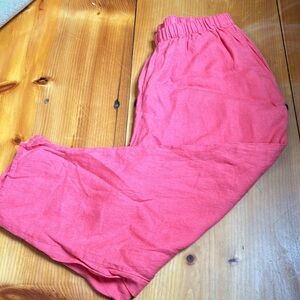 FLAX M Pink 100% Linen Pedal Pushers Side Slit Pockets Lagenlook